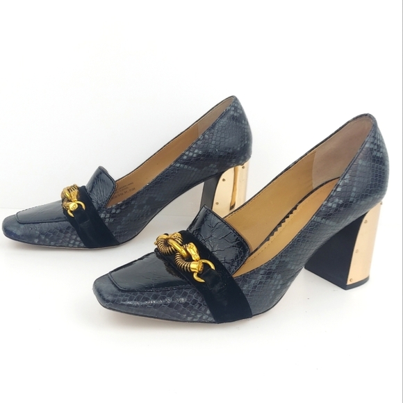 Tory Burch Black and Gold Chain Heels - Picture 2 of 16